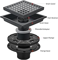 Vista 4 de Juego de 2 drenajes cuadrados de ducha de 6 pulgadas con rejilla cuadrada extraíble, acero inoxidable 304, incluye base de drenaje con filtro
