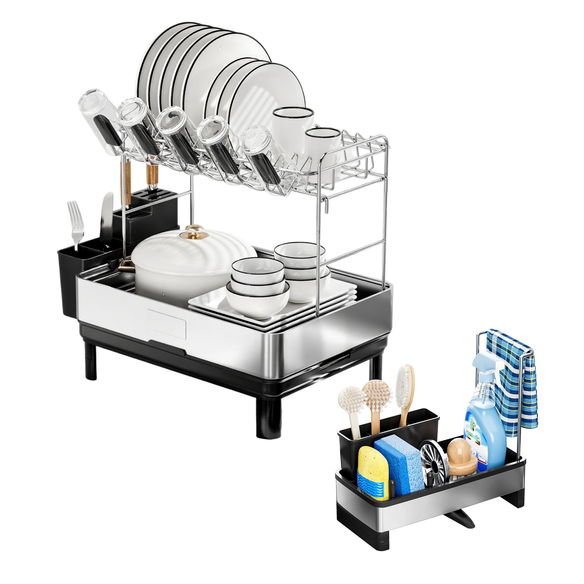Ewaiira Stainless Steel Dish Drying Rack Sink Caddy Kitchen Organizers Storage Essentials Black