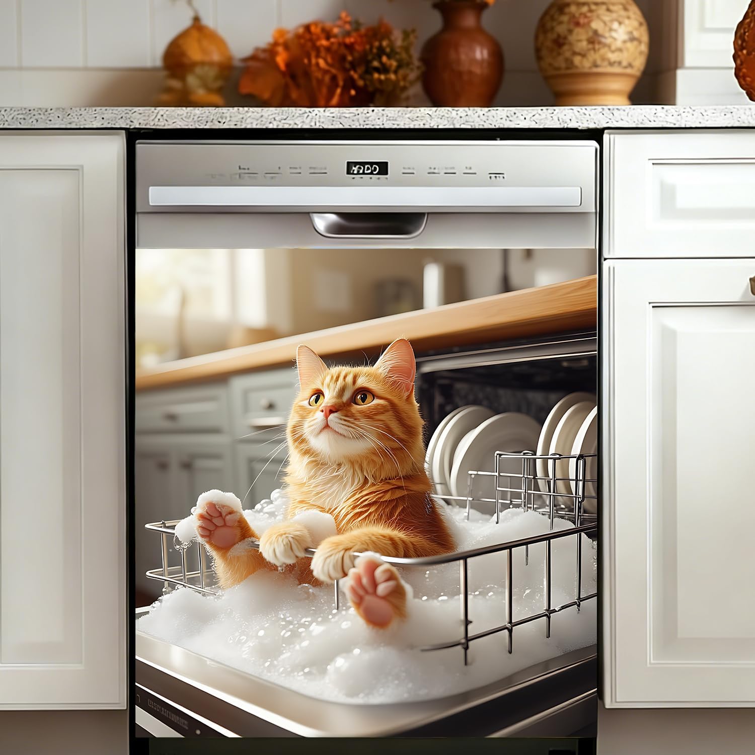 Dishwasher Cover Magnet 23" x 25.5", Reusable Magnetic Dishwasher Door Cover for Kitchen Décor, Decorative Appliance Panel to Cover Scratches(Cat)