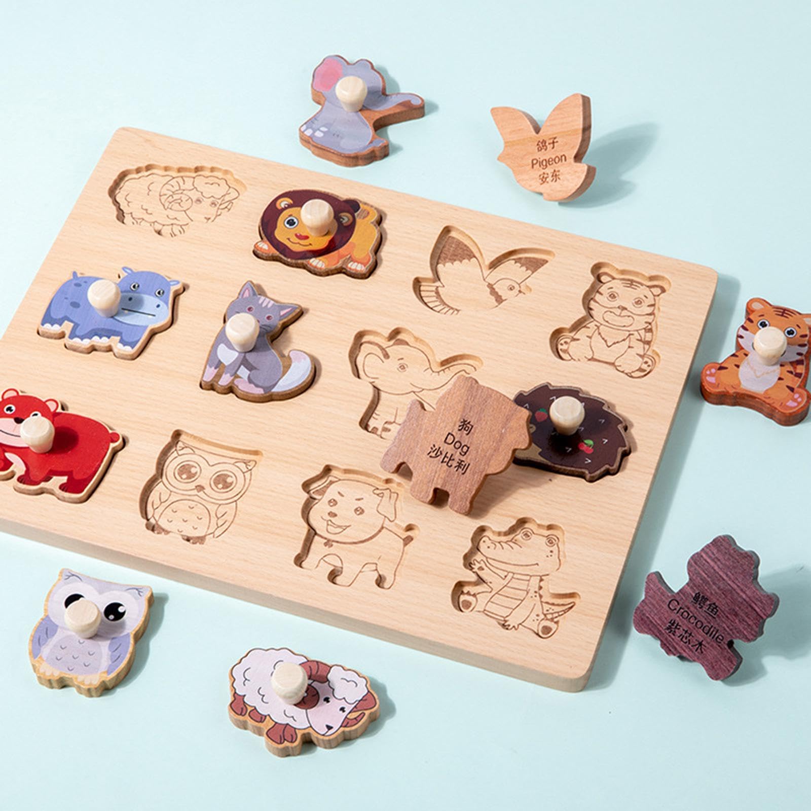 Formenpuzzle Kinderpuzzle Sortierbrett Holzspielzeug Feinmotorik Knopfgriff für Vorschule Geschenk Kinderzimmer, Tier