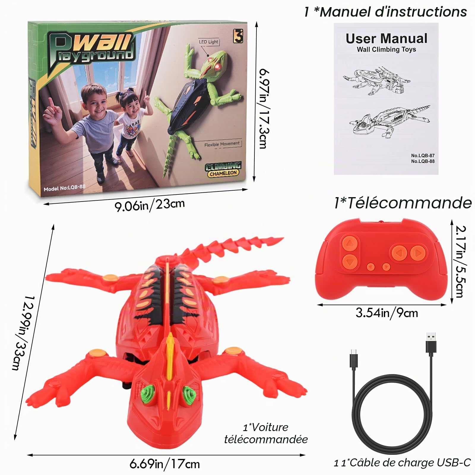 Euakee Lézard Robot Télécommandé Rechargeable, Caméléon Grimpeur avec Yeux LED, Cadeau pour Enfants 3 à 12 Ans (B)