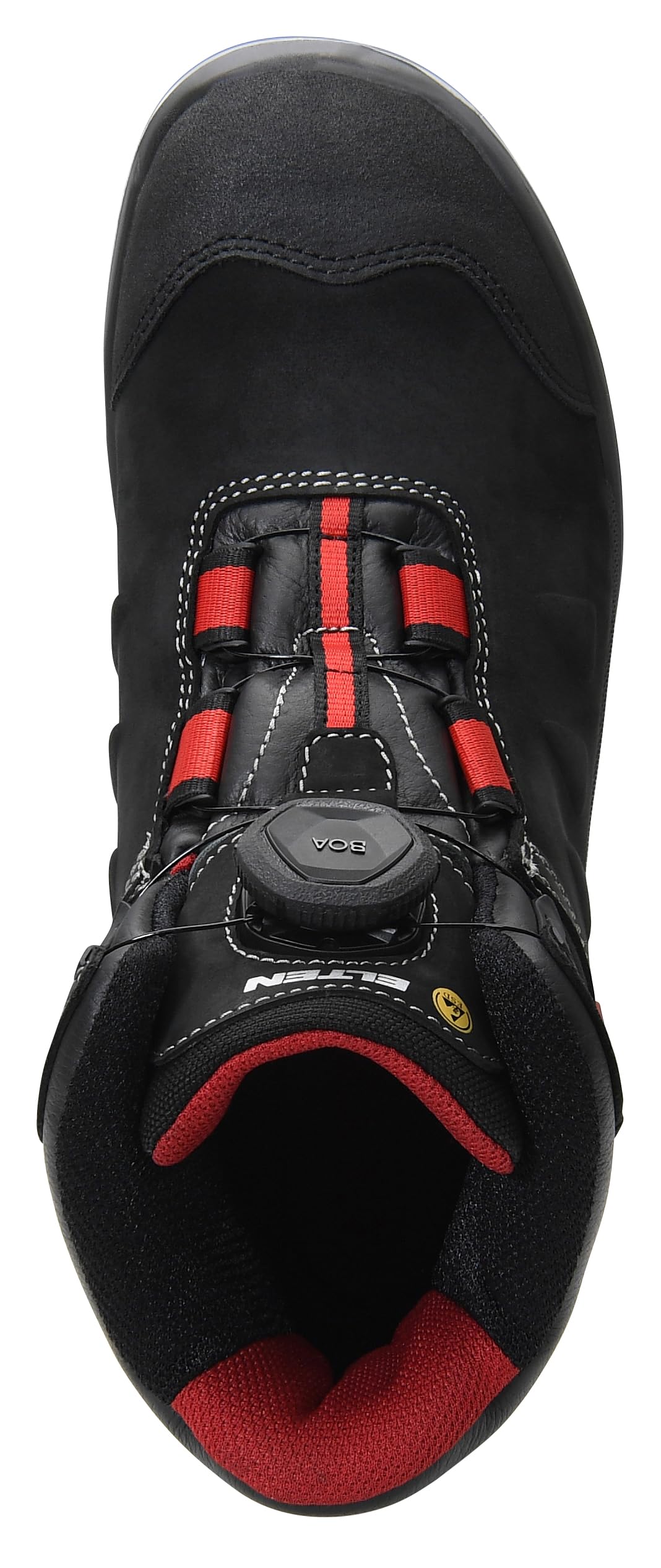 ELTEN TILL BOA Mid ESD S3, zapatos de seguridad, mujeres y hombres, cuero, puntera de acero, ligero, robusto, negro/rojo, tamaño: 42