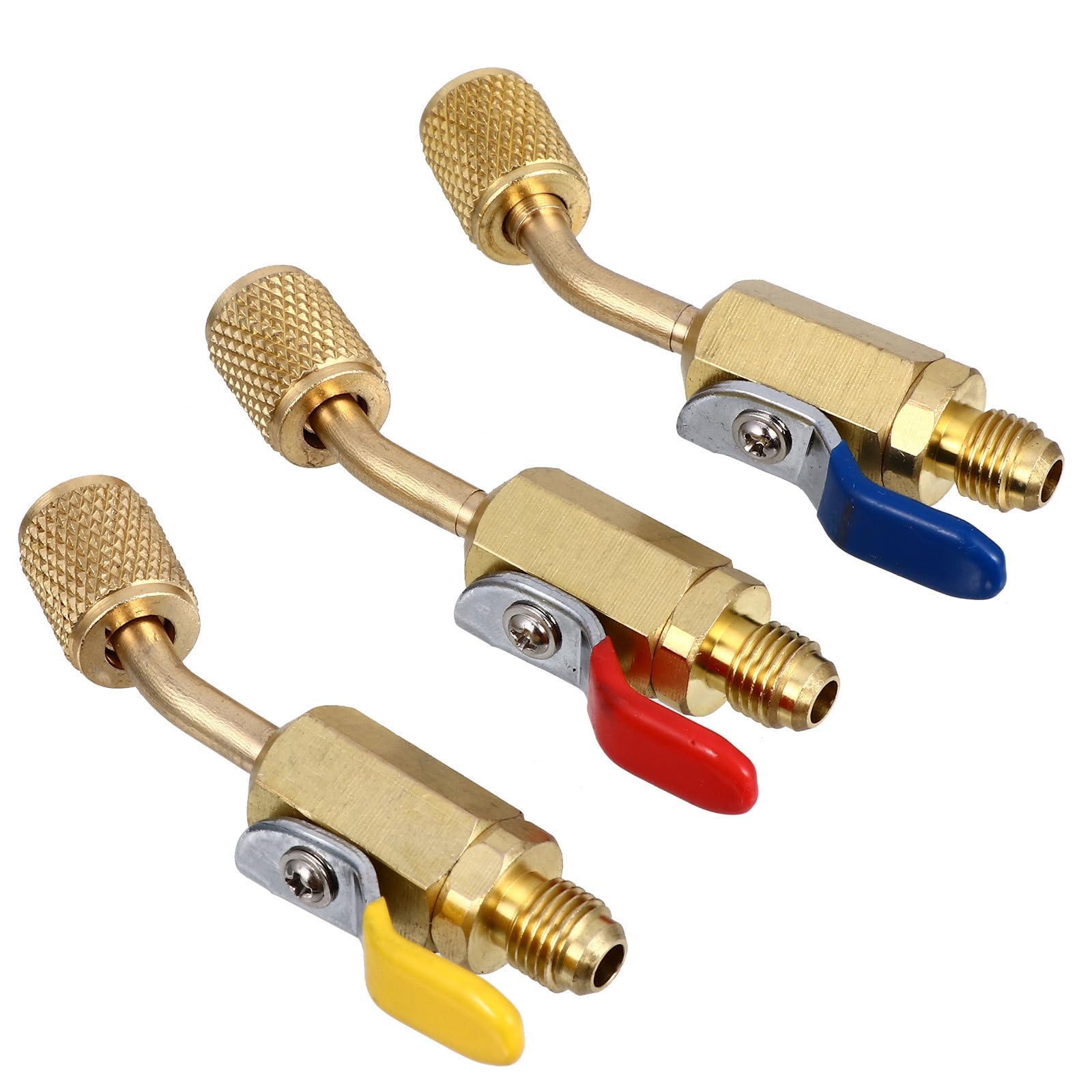 NUOBESTY Raccord Frigorifique 3 Pièces en Cuivre Vanne à Bille Coudée 45 Degrés, Facile à Installer, Adapté pour Manifold et Réfrigérants de Climatisation Automobile