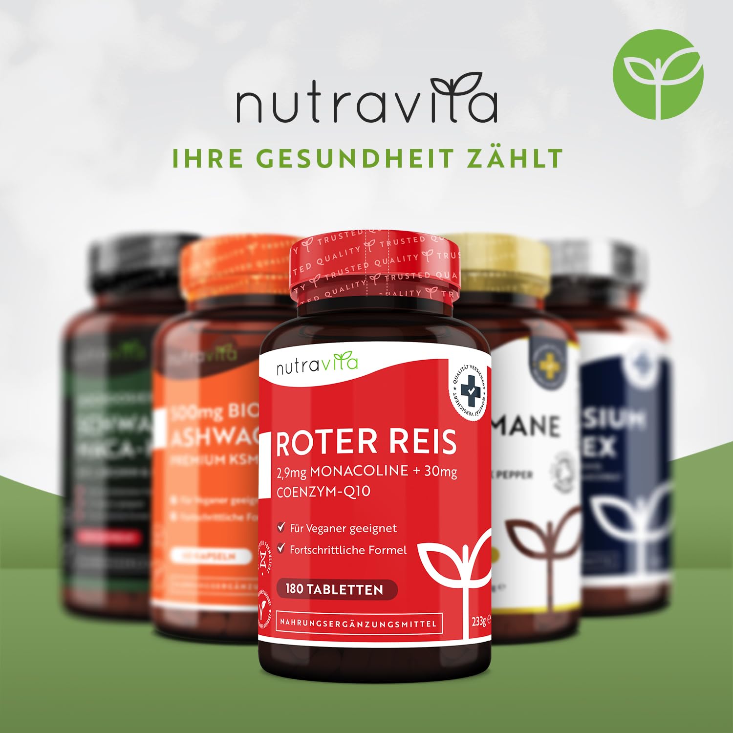 Fermentierter Roter Reis 617mg - 180 Vegane Tabletten - Cholesterin Senken - Hochdosiert mit 2,9 mg Monacolin K und 30 mg CoQ10 pro Tablette - Laborgeprüft - Roter Reis Kapseln Alternative - Nutravita