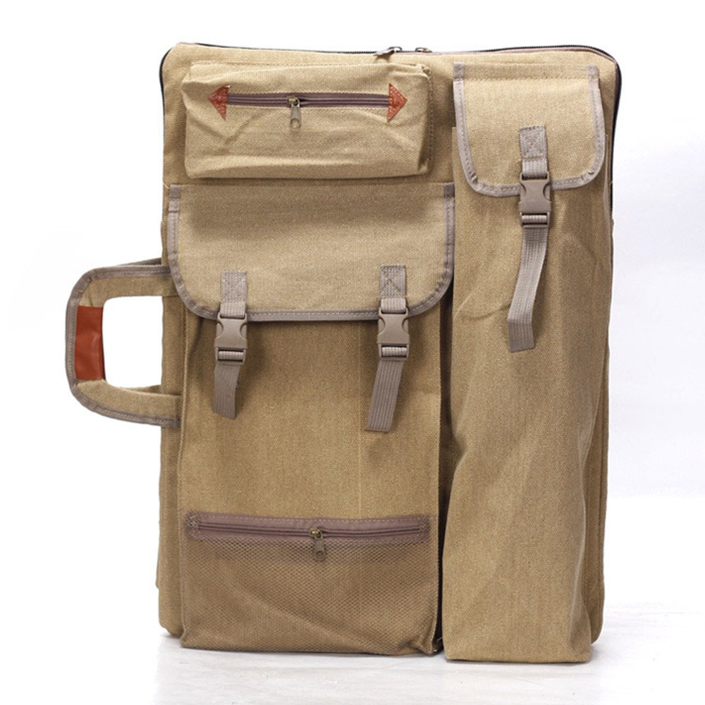 Stillshine Khaki Artists Field Carry Bags, Vintage Canvas 4K Sketchpad Multifunctional Shoulder Backpack For Drawing Sketching Painting