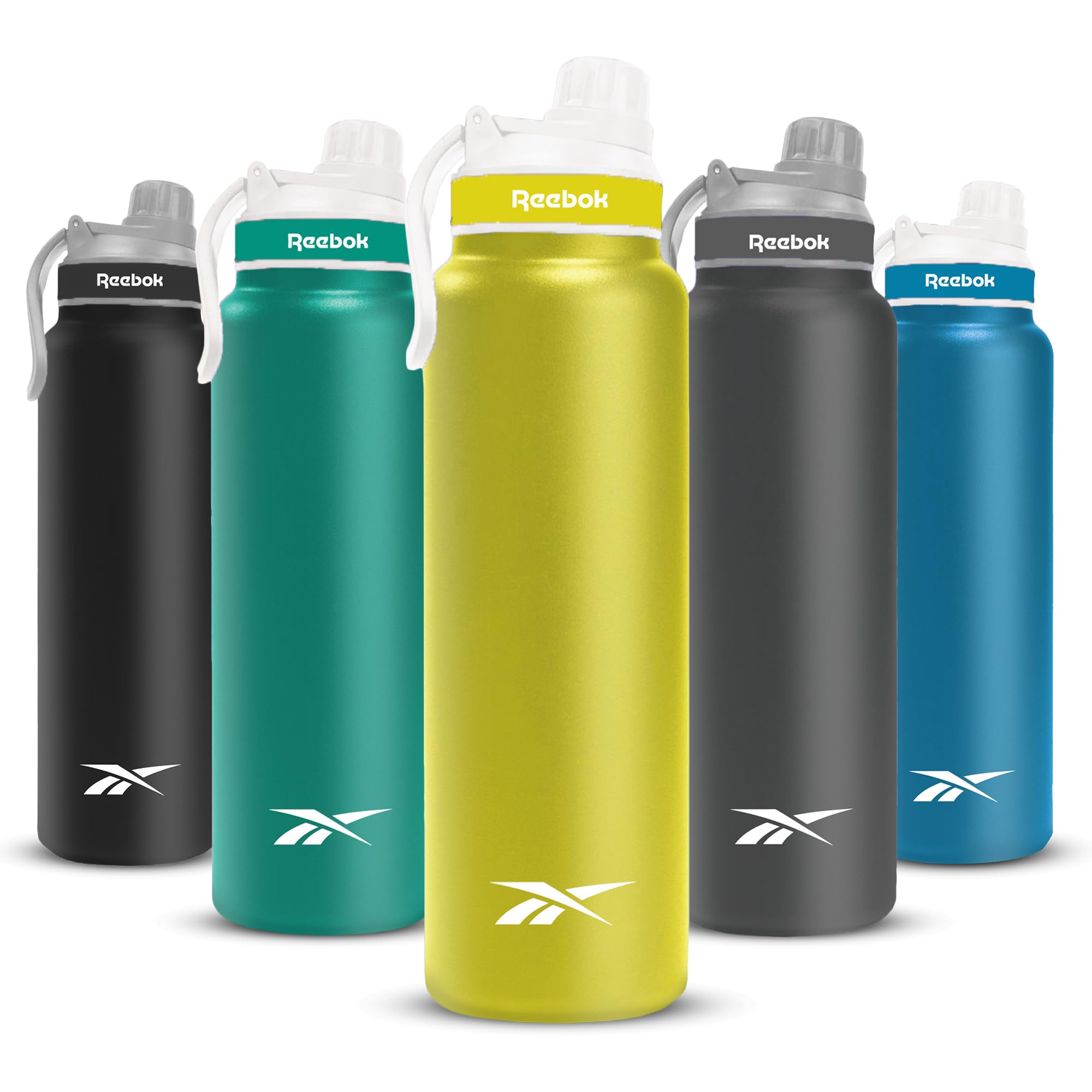 Reebok Borraccia in acciaio inox con design atletico, borraccia termica da 907,2 ml, con coperchio Chug – Borraccia sportiva a doppia parete isolata sottovuoto, senza BPA (giallo)