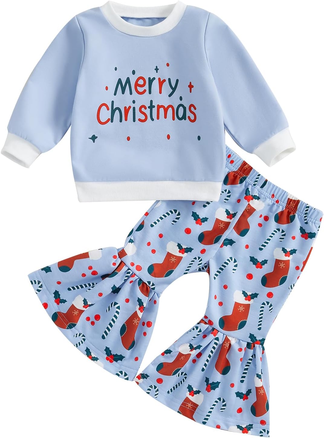 Toddler Baby Girl Christmas Outfits Long Sleeve Sweatshirt Bell Bottom Pants Flare Pants Set Xmas Clothes