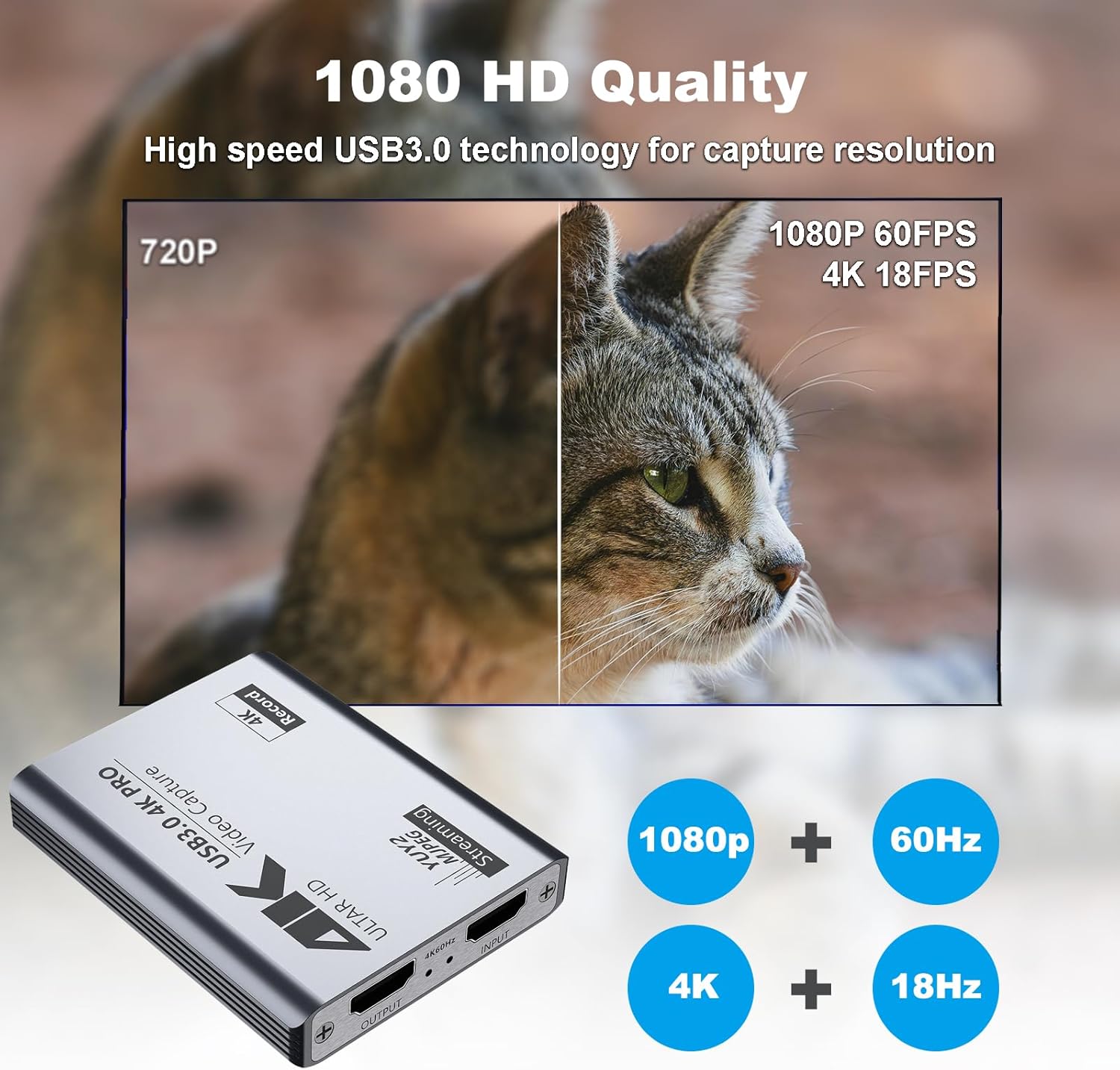 Video Capture Card, USB 3.0 High-Speed Interface, 1080P 60FPS/2K 30FPS/4K 18FPS Game Capture Recording, Compatible for PS5/Switch/Xbox/Camera/PC/OBS, with 4K 60FPS HDMI Loop-Out & Micro Input