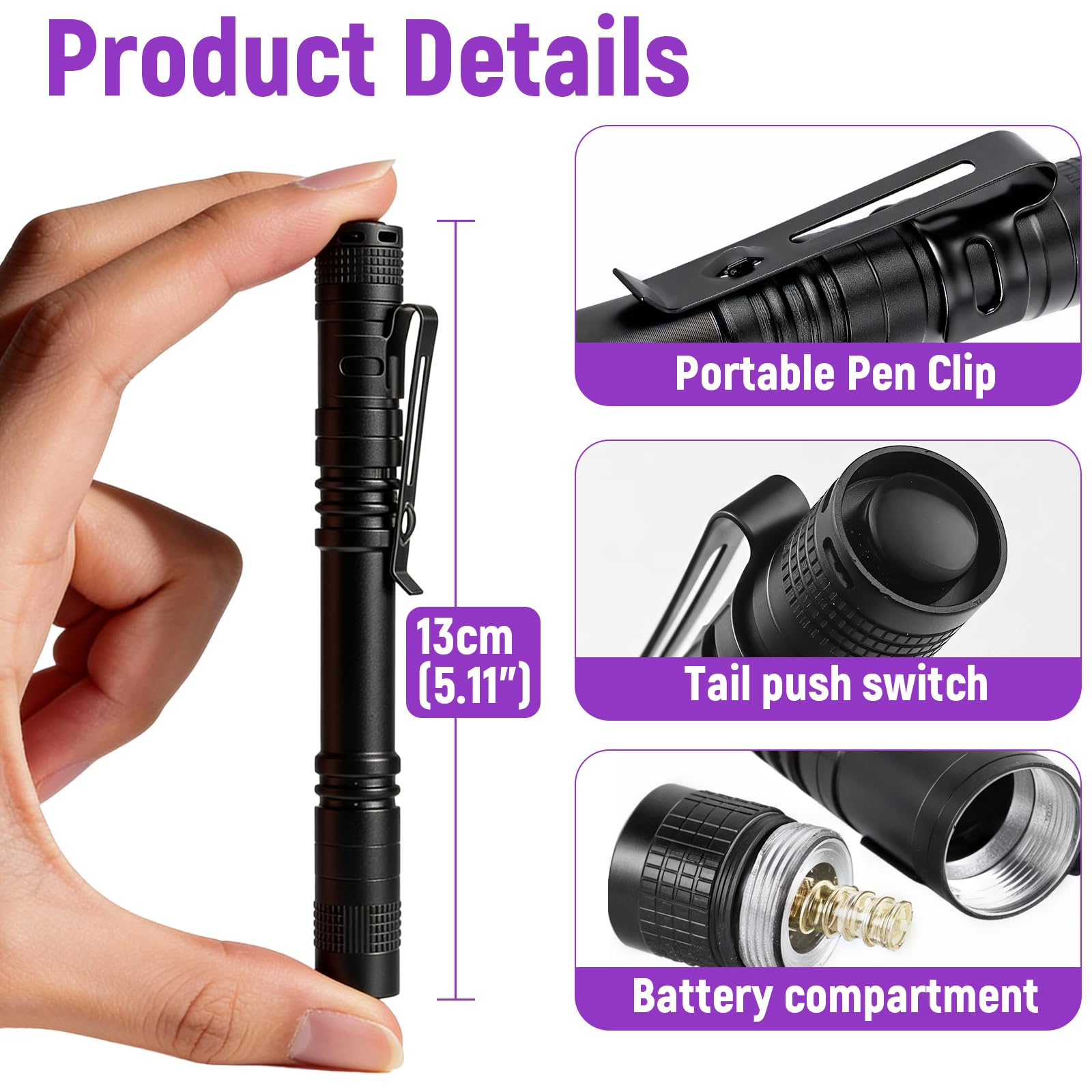 Torcia UV, Luce Nera 395nm Ultravioletta con Pinza, Mini Lampada Ultravioletti per Pesca, Rilevatore di Urina, Torcia impermeabile a LED da 13 cm (10 pack-Batterie non incluse)