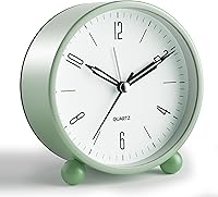 JALL Silent Non-Ticking Analog Alarm Clock, 4 Inch with Night Light, Battery Operated Green - Bedroom Desk Decor Gift