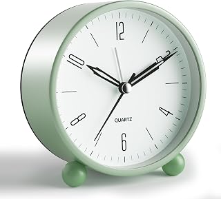 JALL Silent Non-Ticking Analog Alarm Clock, 4 Inch with Night Light, Battery Operated Green - Bedroom Desk Decor Gift