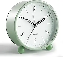 Despertador analógico, relógio pequeno super silencioso de 10 cm, sem tique-taque, com luz noturna, funciona a bateria, design simples, decoração de sálvia estilo antigo, para quarto, cabeceira, mesa,