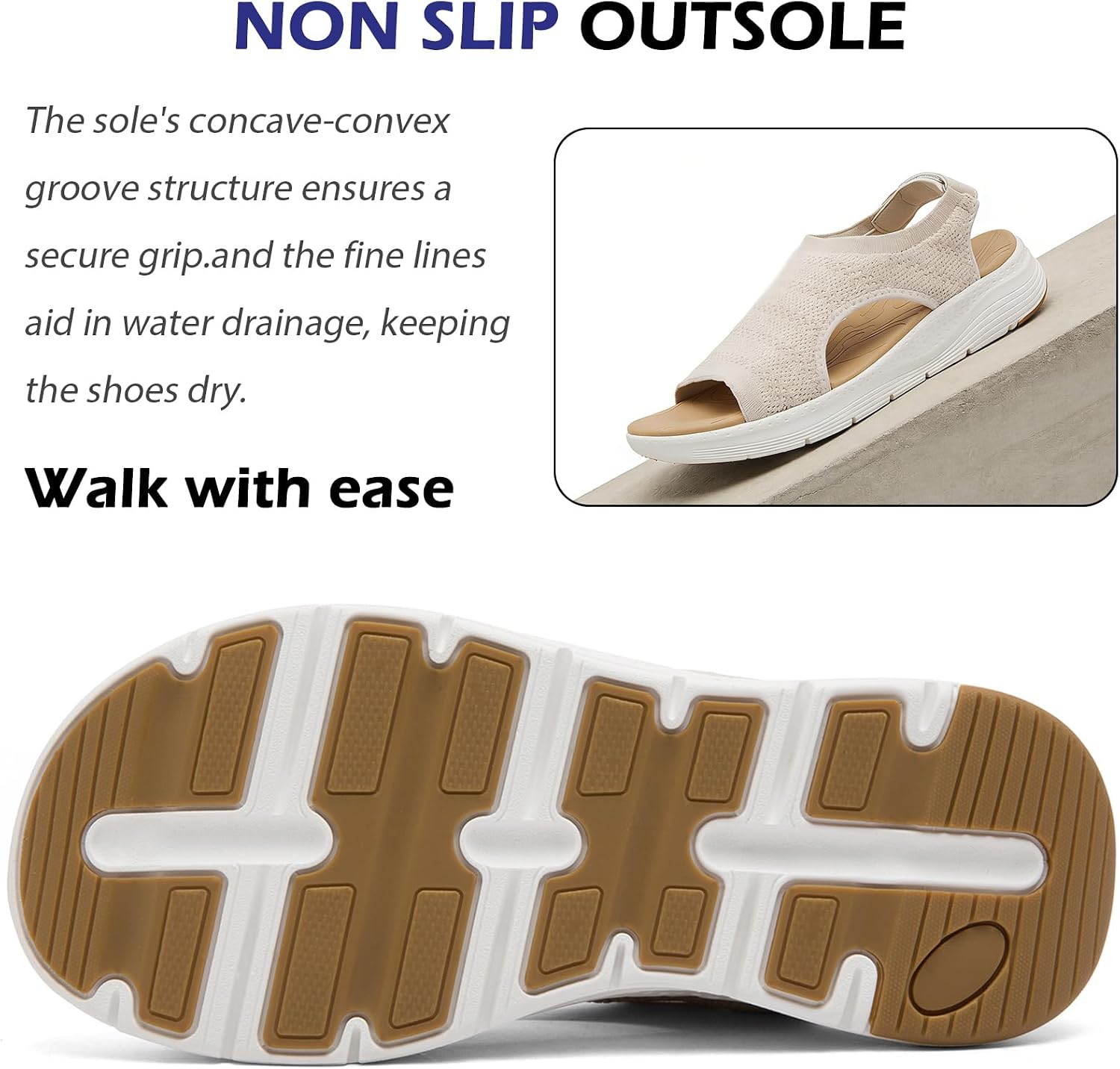 DimaiGlobal Women's Walking Sandals with Arch Support Orthotic for Plantar Fasciitis Comfort Knit Slip-On Sport Sandals Adjustable Ankle Strap Open-Toe Platform Summer Outdoor Casual Shoes