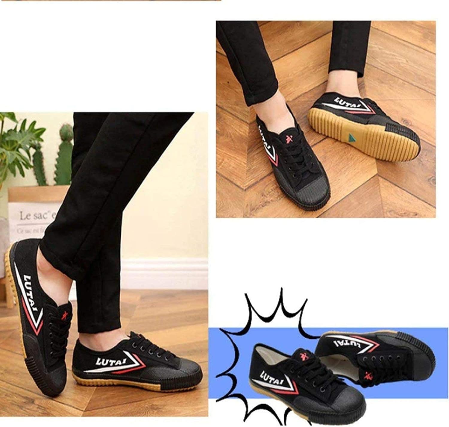 NYKJBD Adults Martial Arts Shoe Kung Fu Shoe Fashion Canvas Shoe Parkour Shoes Rubber Sole Sneakers for Kids,Black-7