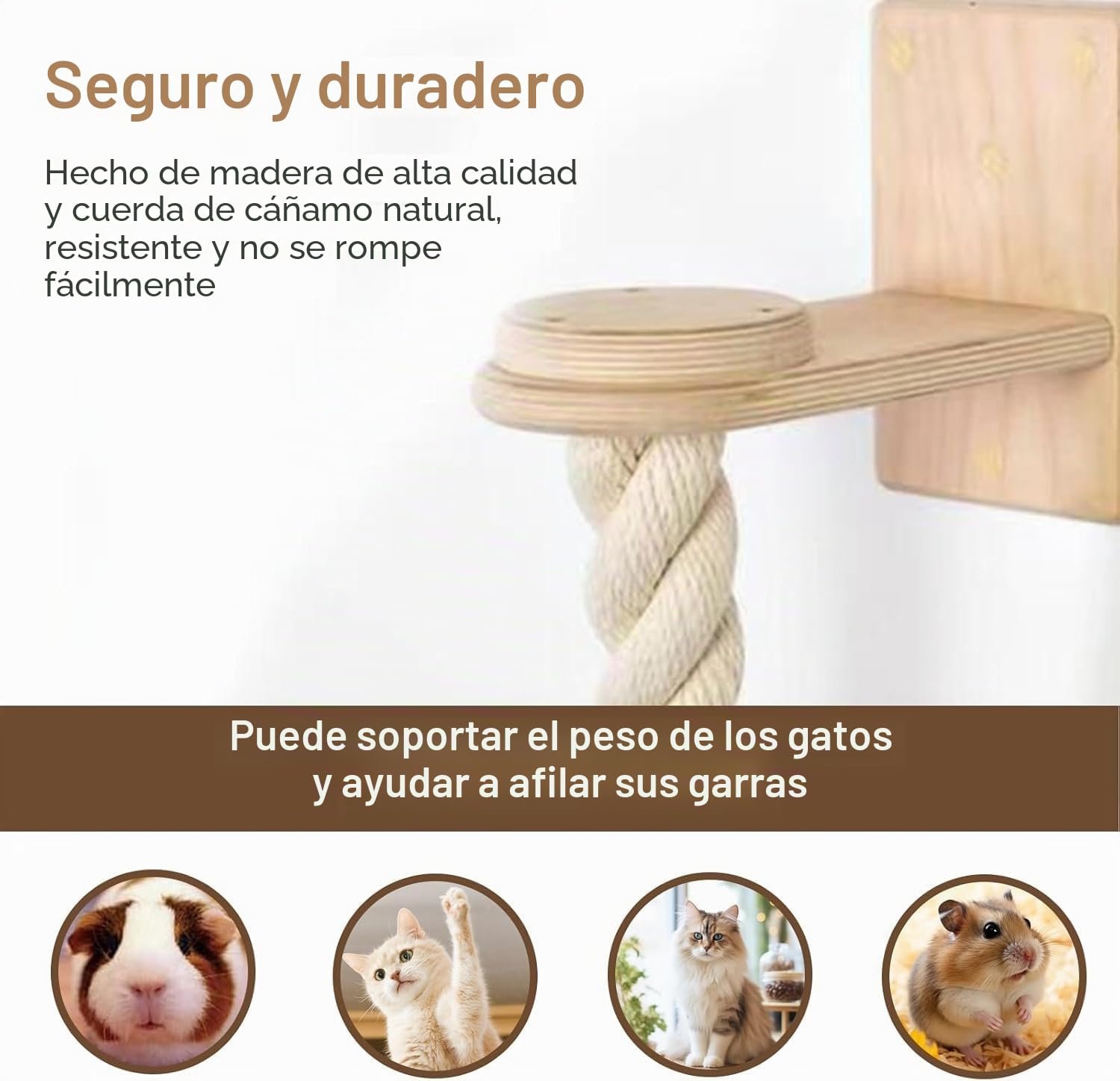 Montado en la Pared Gato Escalador y rascador, árbol de Gato de Cuerda Sisal Estable con Plataformas de Salto para Gatos y Gatitos de Interior