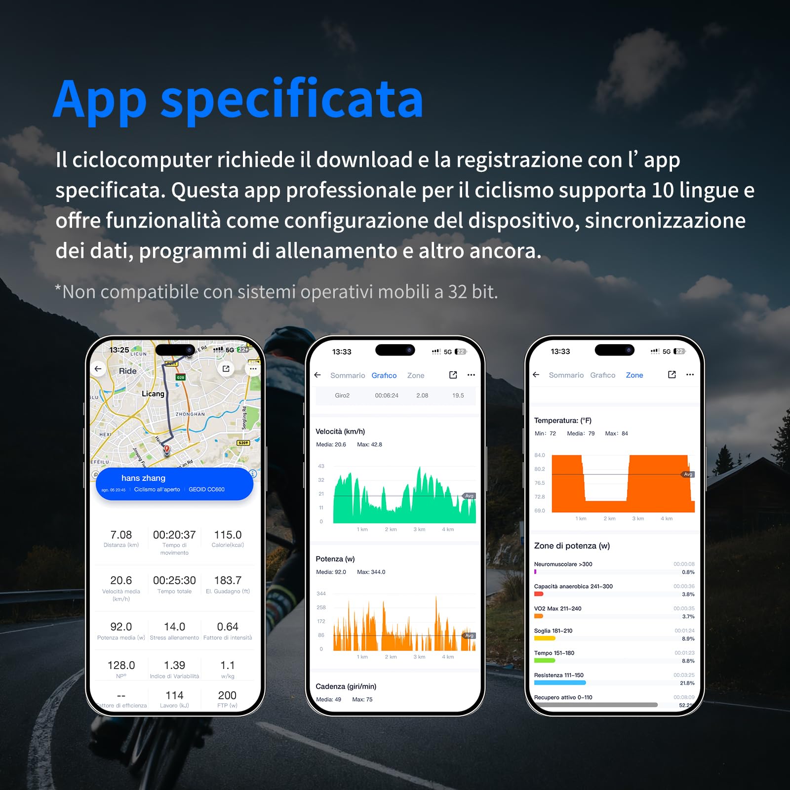 GEOID CC600 Ciclocomputer GPS Bici 2,4" Schermo a Colori Bluetooth WiFi ANT+
