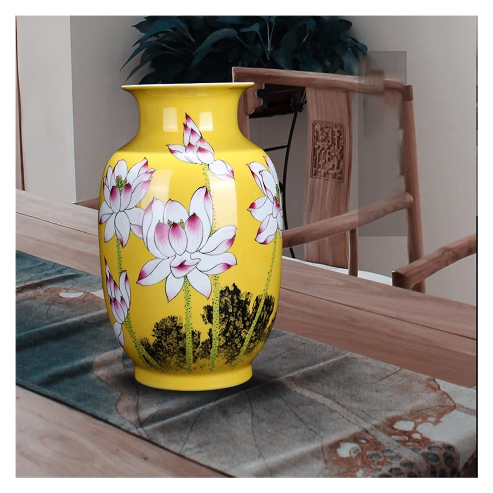 Vasen aus Keramik, handgefertigt, Lotusblumen, bemalt, 32,1 cm, große Dekoration, Vasen, Schlafzimmer, Wohnzimmer, Esstisch, Dekoration, Ornament-Vase