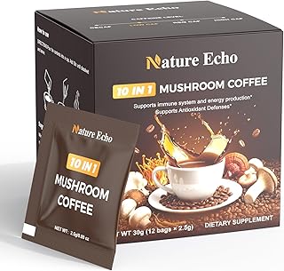 10 in 1 Mushroom Coffee with Ashwagandha - 10 Mushrooms with Lion’s Mane, Reishi, Cordyceps, Chaga & More, Instant Coffee Powder for Energy, Focus, Immune Support | Sugar Free (12 Sachets)