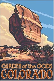Balanced Rock Garden Of The Gods Colorado Giclee Art Print Poster from Travel Artwork by Artist Paul A. Lanquist 12" x 18"
