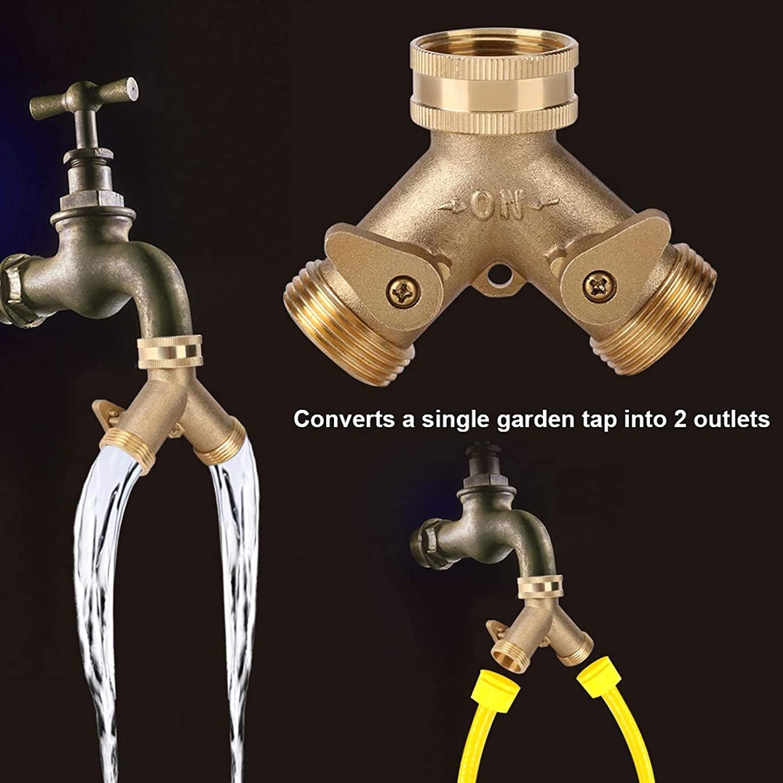 3/4 Zoll 2 Way Splitter Messing Wasser Schlauch Tap Schnellanschluss, Y Ventilschlauch Splitter Garten Tap Connector Mantel Messingschlauch Armaturen