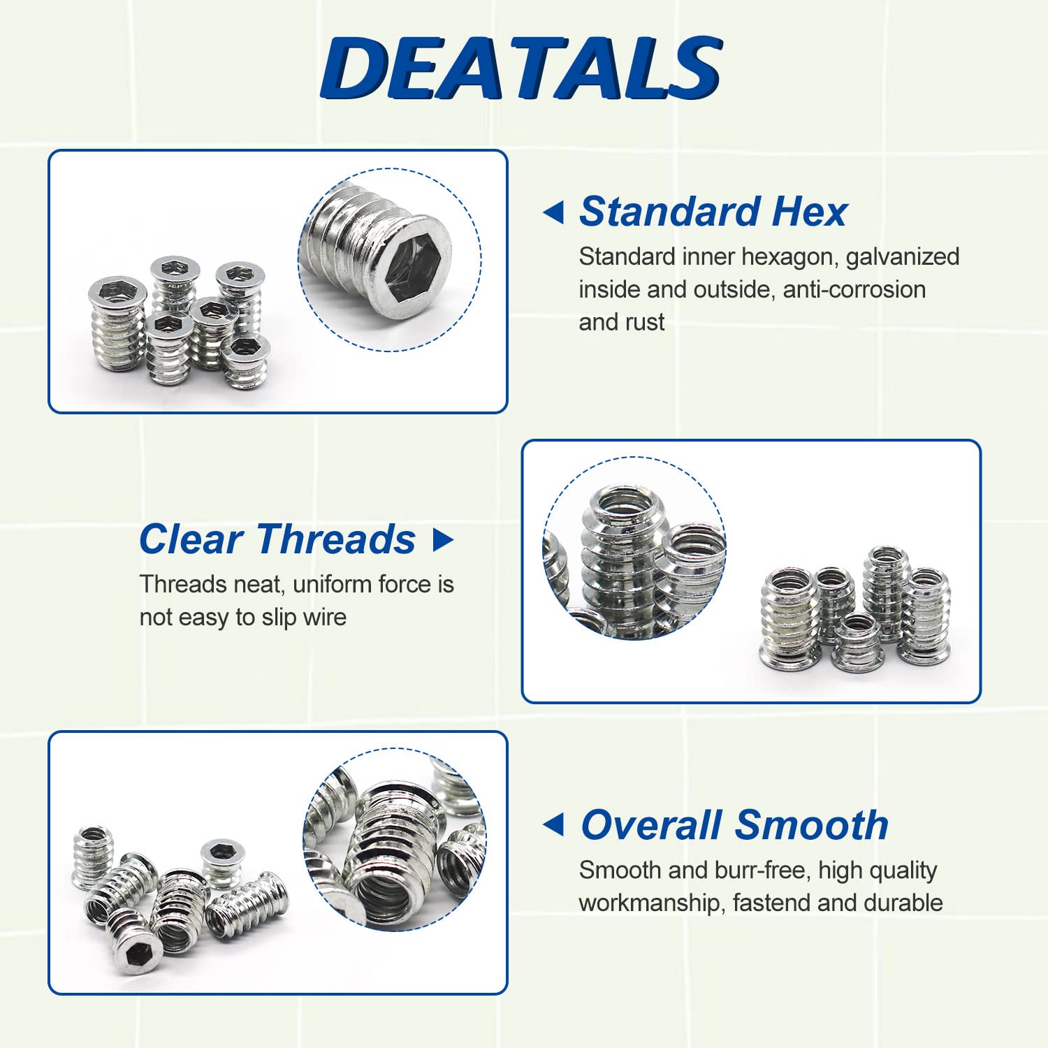 10 Tuercas De Inserción De Madera M4 M5 M6 M8 M10 1/4-20 5/16-18 3/8-16