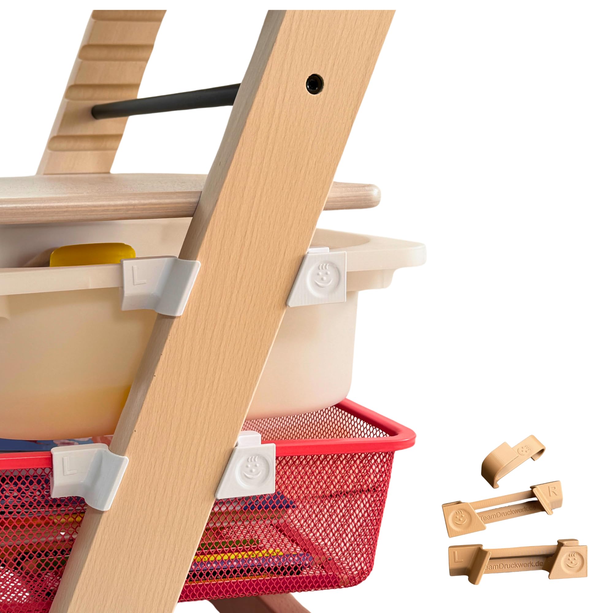 [ TEST SEHR GUT, NOTE 1.1 *] EmSoLi Adapter Hellbraun + 1x Haken für Ikea Trofast Box Korb Drahtkorb, kompatibel mit Stokke Tripp Trapp Baby Hochstuhl, Hochstühle Kinderstuhl Zubehör, Kinder Hoch