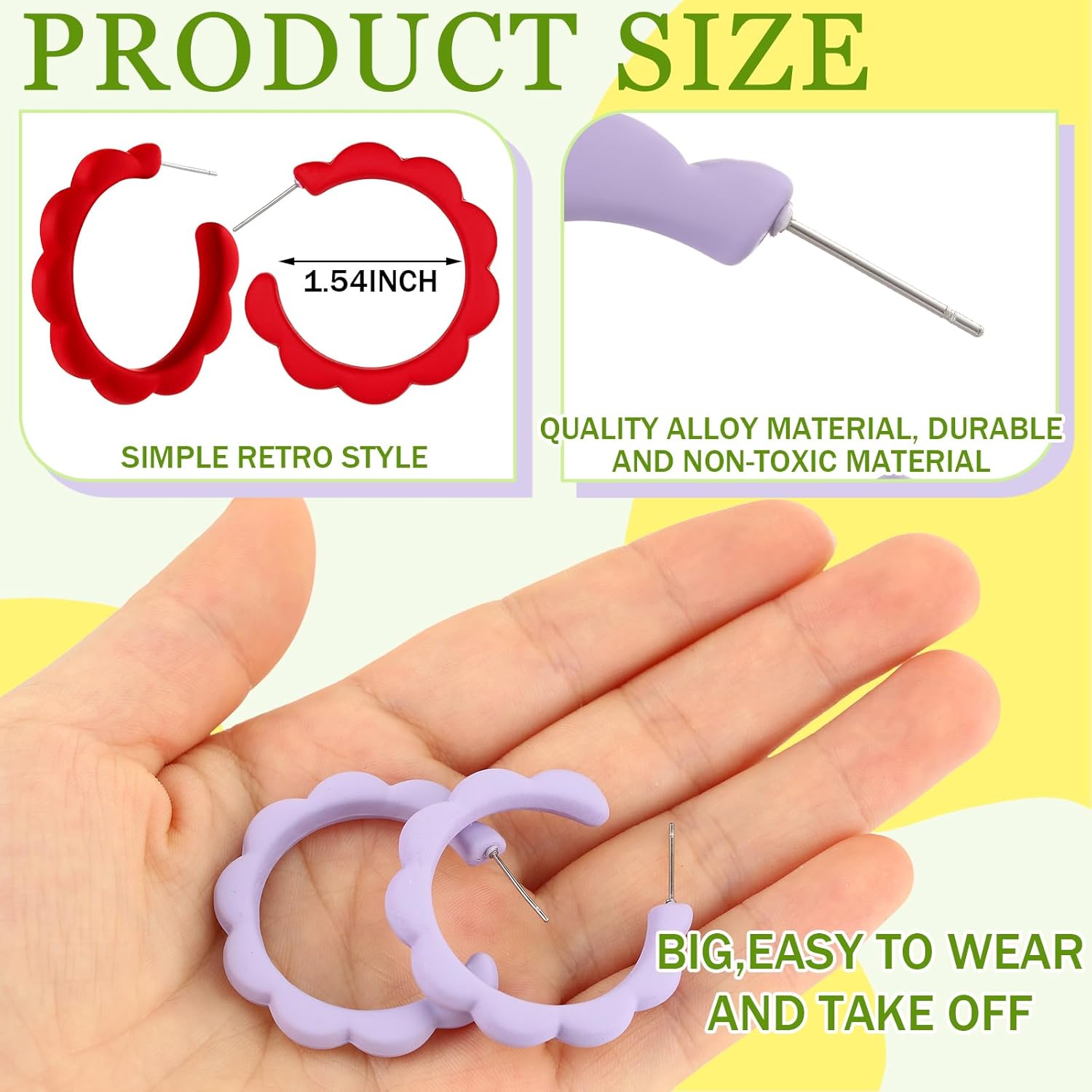 Sasylvia 16 Pairs Colored Hoop Earrings for Women Matte Colorful Hoop 80s Retro Neon Summer Drop Earrings - Image 2