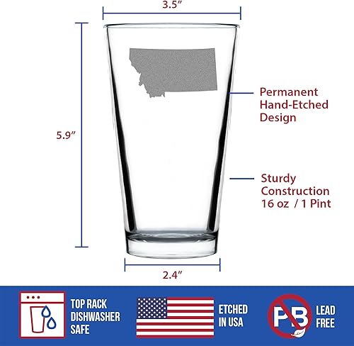 Miniatura 10 de Montana State Outline Pint Glass for Beer - State Themed Drinking Decor and Gifts for Montanan Women & Men - 16 Oz Glasses