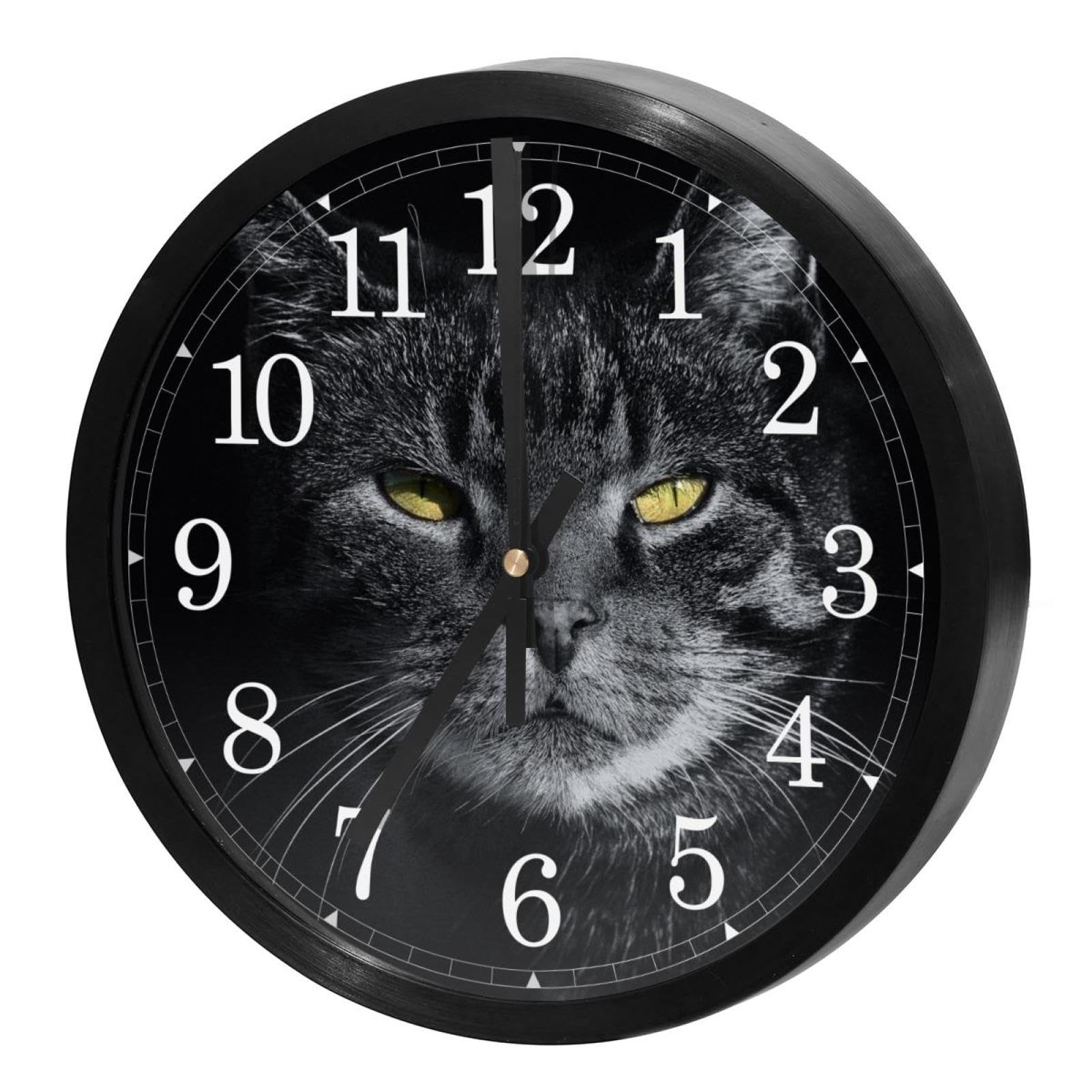 Horloge murale silencieuse chat tigré gris ronde à quartz pour la cuisine