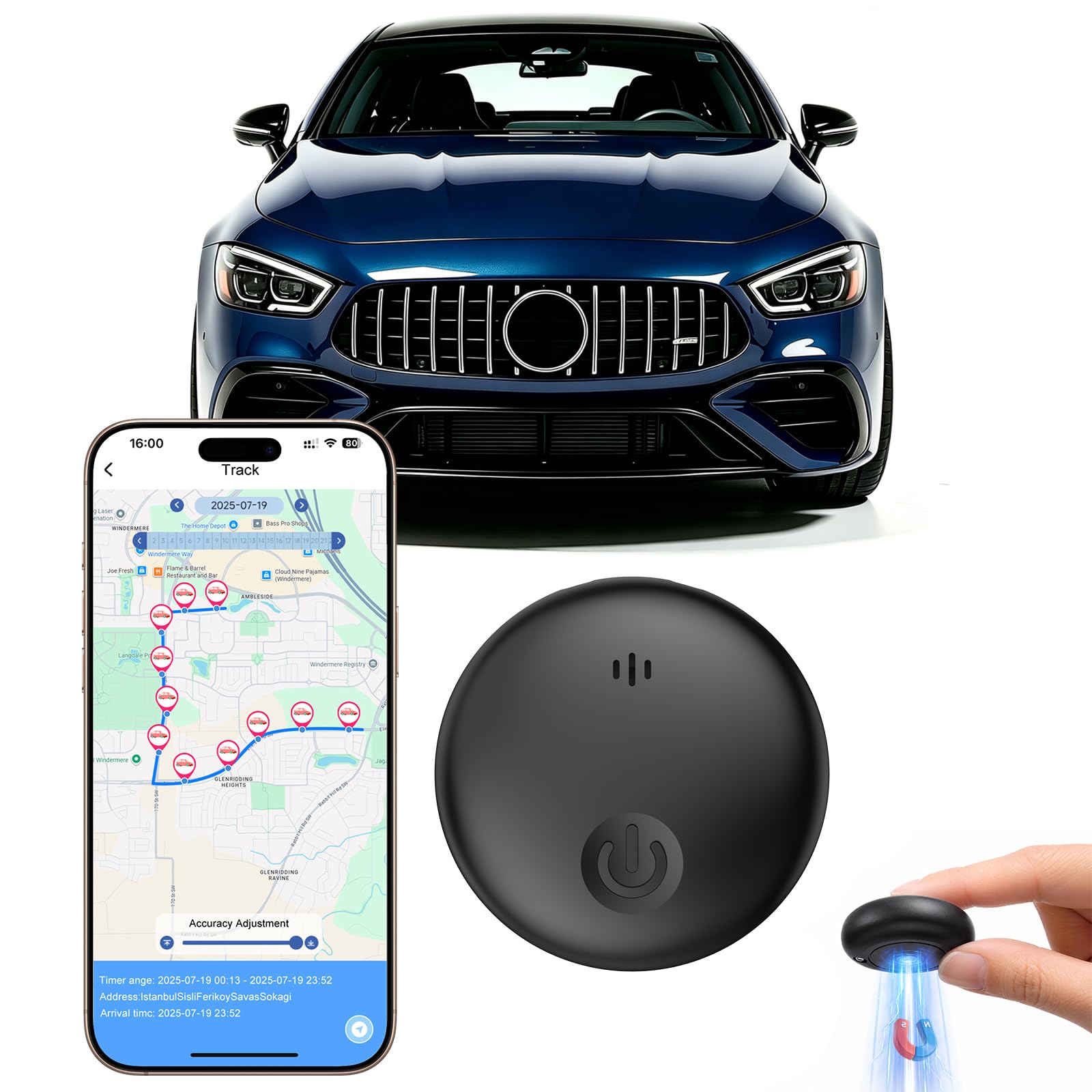GPS Tracker Auto Kompatibel mit iOS & Android, Magnetischer GPS Tracker Auto Ohne ABO, 2026 Neues Globale Abdeckung Wiedergabe der Fahrzeugtrajektorie, IP68 Wasserdicht für Autos,Motorräder,Fahrrad