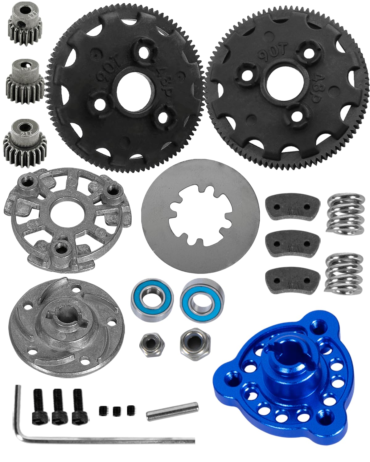 RC 48P 90T Engranaje de espolón con 17T 19T 21T y kit de reconstrucción de zapatilla de embrague placa de presión RC actualizaciones parte para 1/10 Rustler/Stampede/Bandit 2WD VXL XL-5,