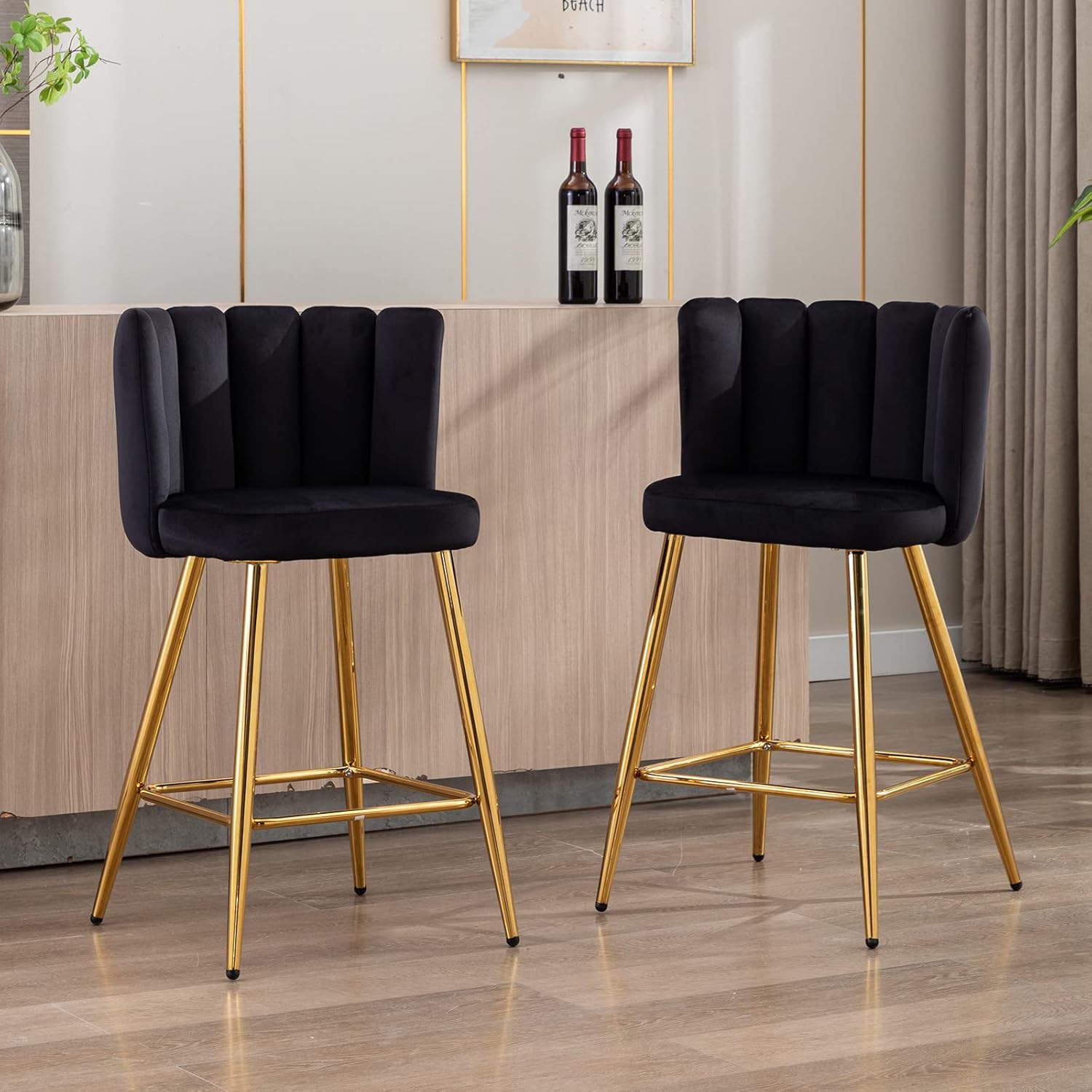 QUINJAY 26" Gold Counter Height Bar Stools Set of 2, Black