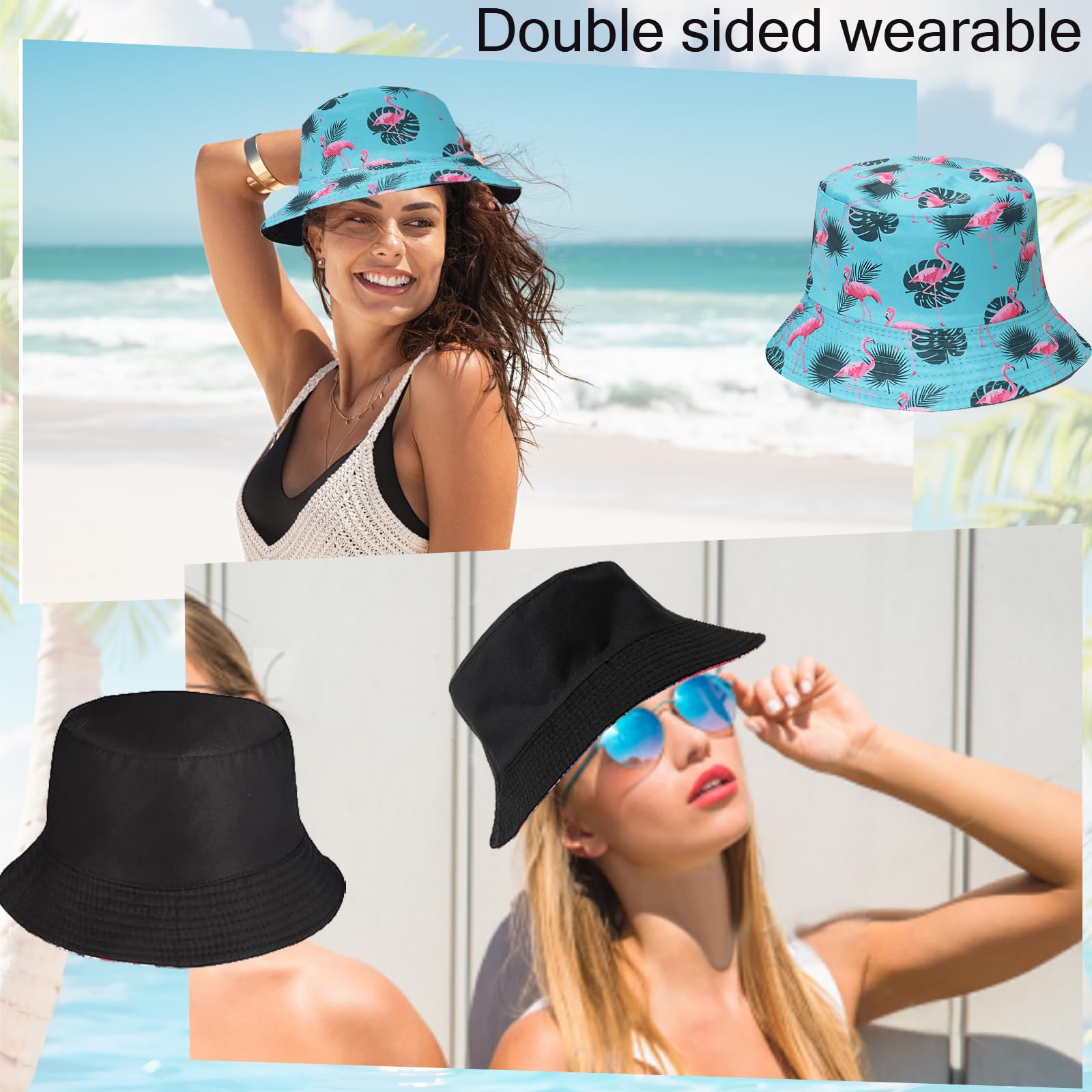 Sombrero de pescador, sombrero para el sol, sombrero de pesca plegable para senderismo, camping, vacaciones (flamenco), azul, Talla única