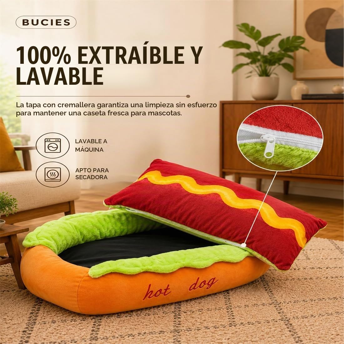 Cama Perro Hot Dog, Cojín Suave Lavable para Perros y Gatos Pequeños (50 * 35cm)