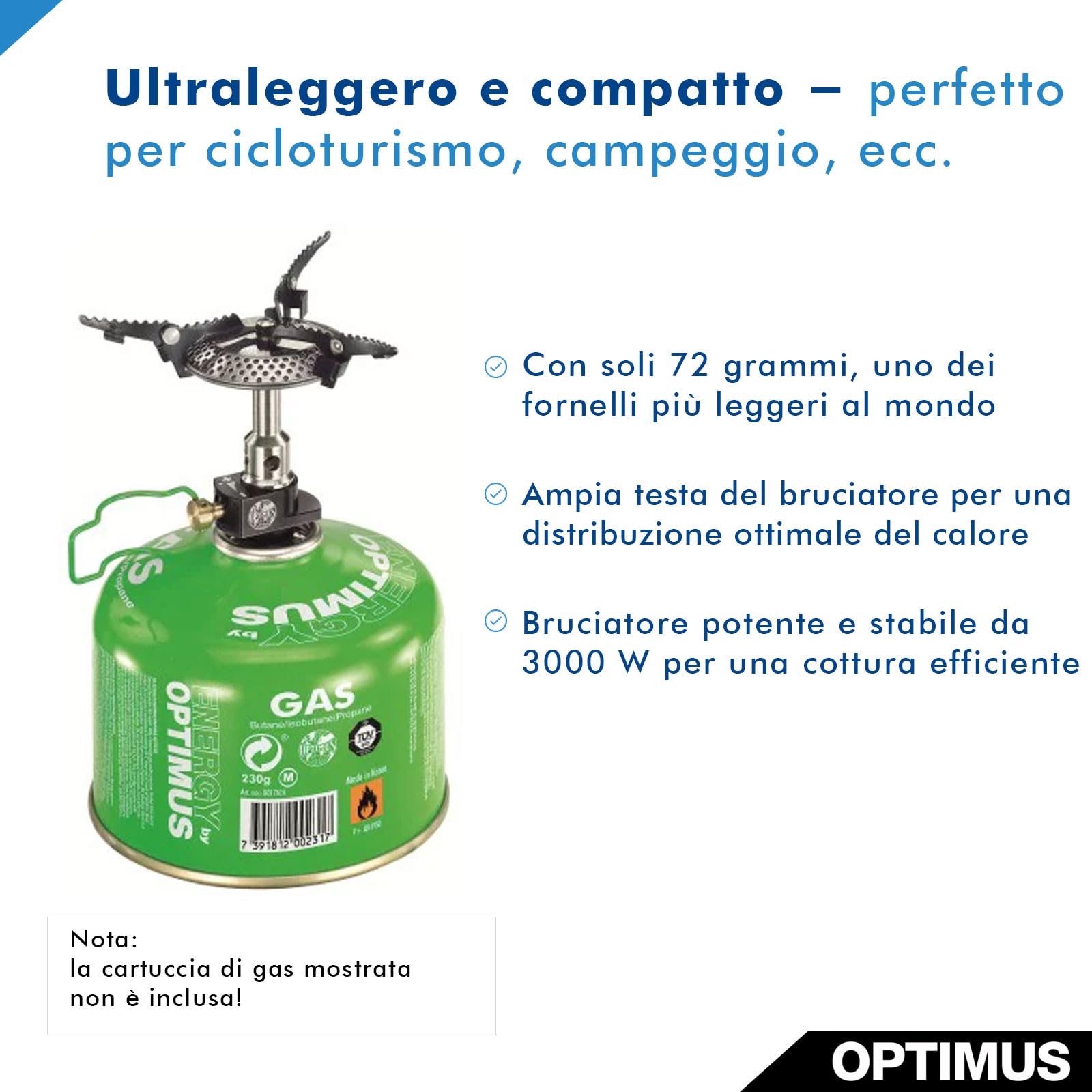 Optimus Crux Lite Sistema di cottura in solitaria per il campeggio e il trekking - Set di fornelli a gas ultraleggeri con pentola e padella da 0,6 L | 3000 W di potenza | 272 g
