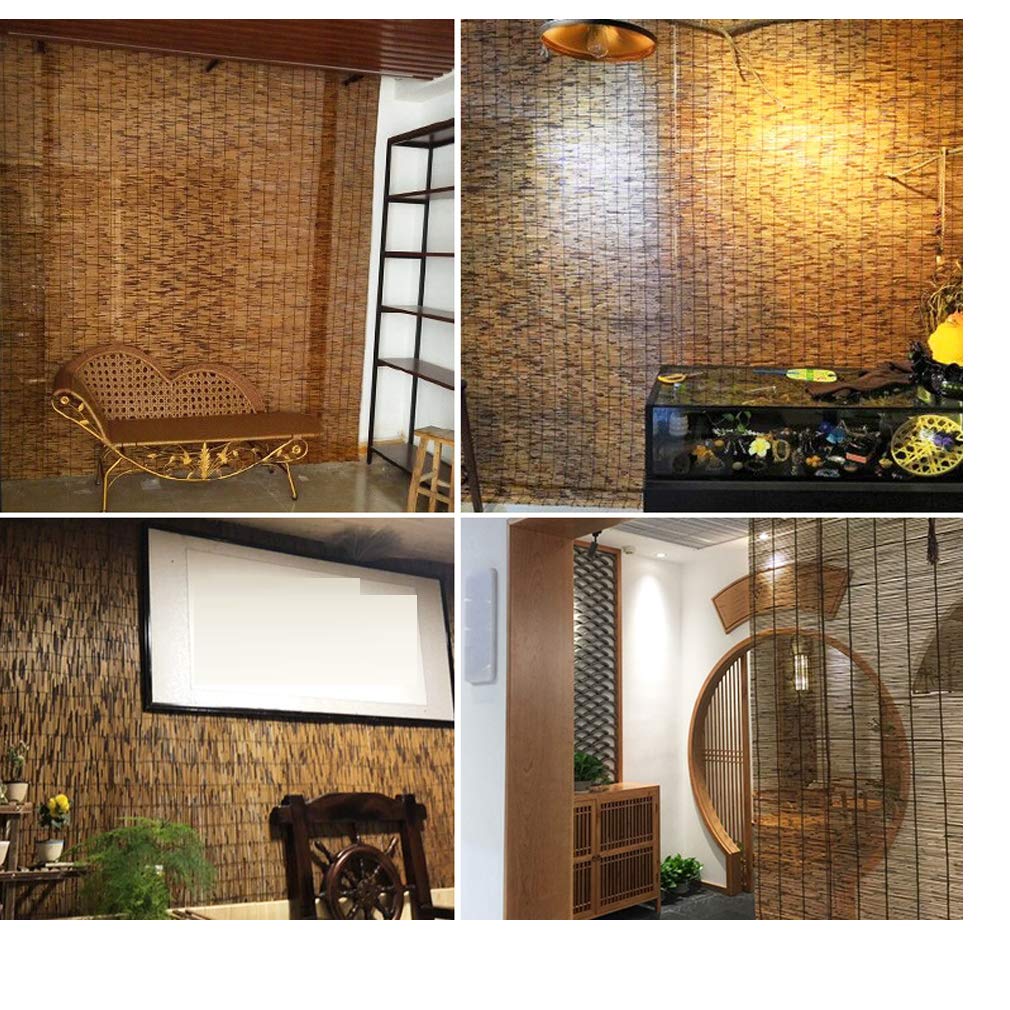 Rétro Carbonisation Rideau de Roseau Pare-Soleil, Store en Bambou Enrouleur, Rideau de Paille pour Extérieur/Patio, Personnalisable (130x150cm/51x59in)