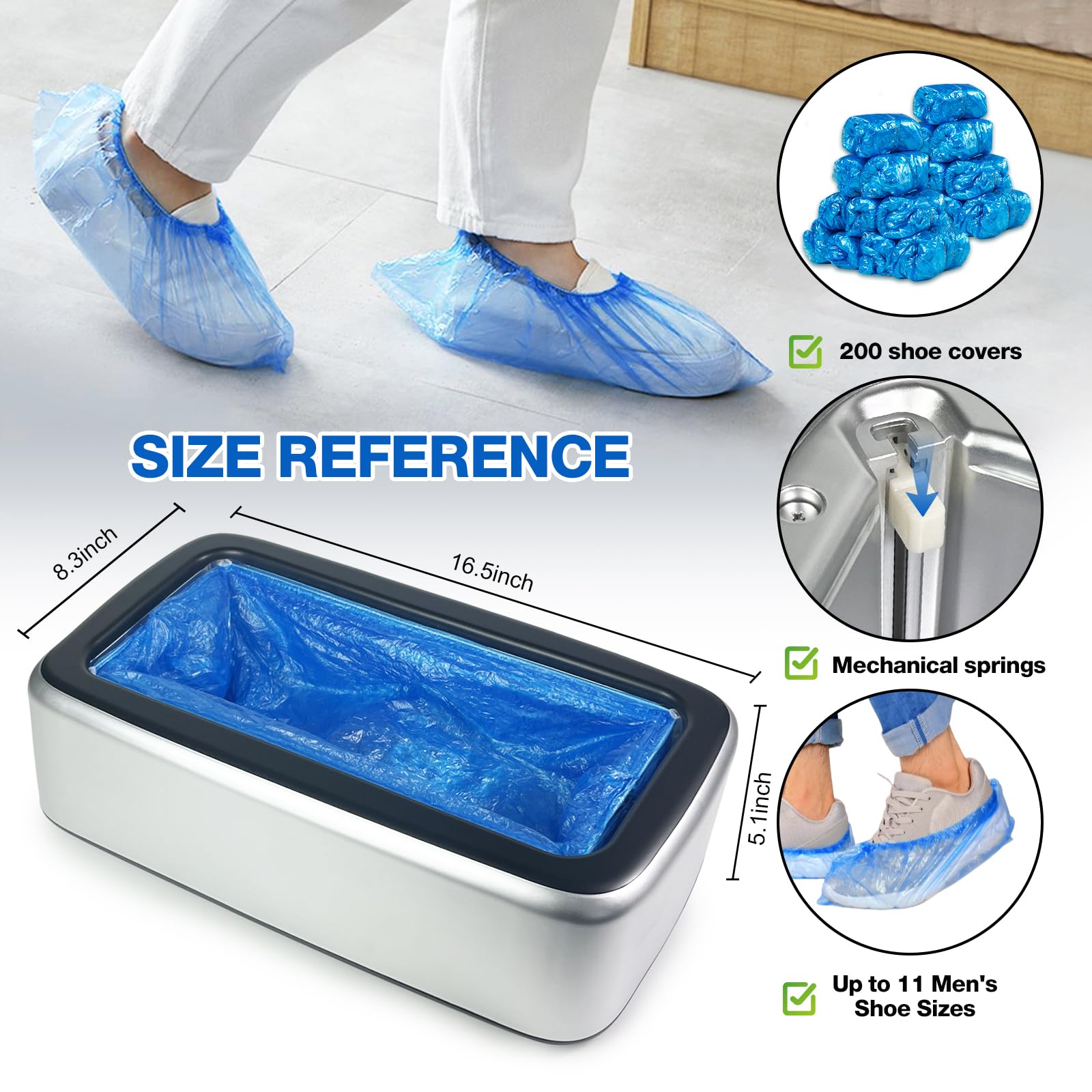 Dispensador de cubiertas de zapatos que contiene 200 fundas desechables antideslizantes de alta calidad automática para zapatos con cubiertas desechables para zapatos para interiores para la mayoría