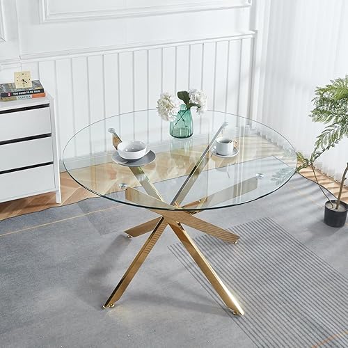 Miniatura 37 de Mesa de comedor redonda de vidrio de 36 pulgadas para 2-4 personas, patas de metal negro resistentes, mesa de cocina redonda de vidrio para