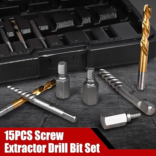 Miniatura 7 de Juego de 15 extractores de tornillos, juego de extractores fáciles de sacar, broca de mano izquierda, extractor de cabeza hexagonal, kit de acero