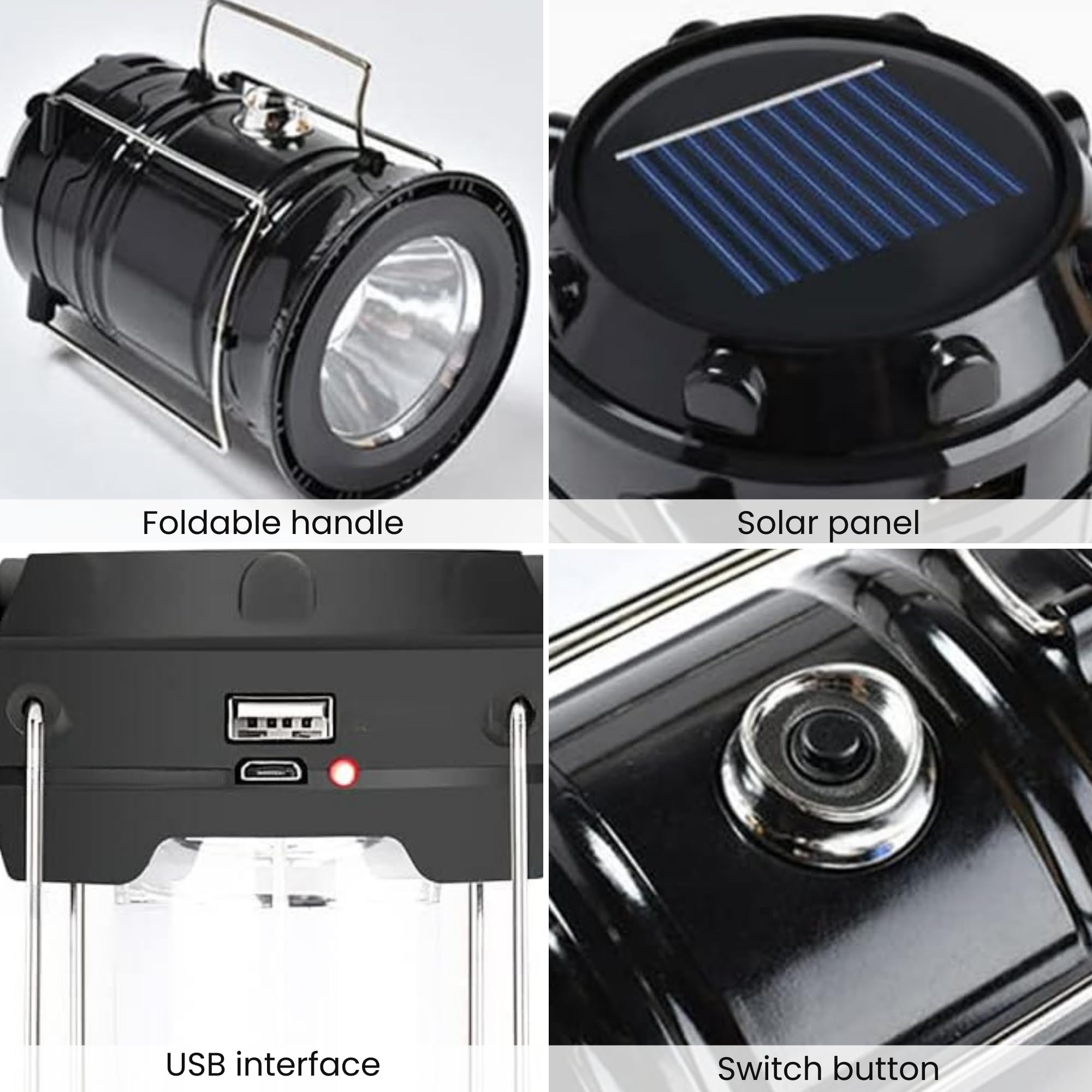 4 Lanterne LED Solari Pieghevoli – Ricaricabili, Impermeabili IP67, Per Campeggio Ed Emergenza