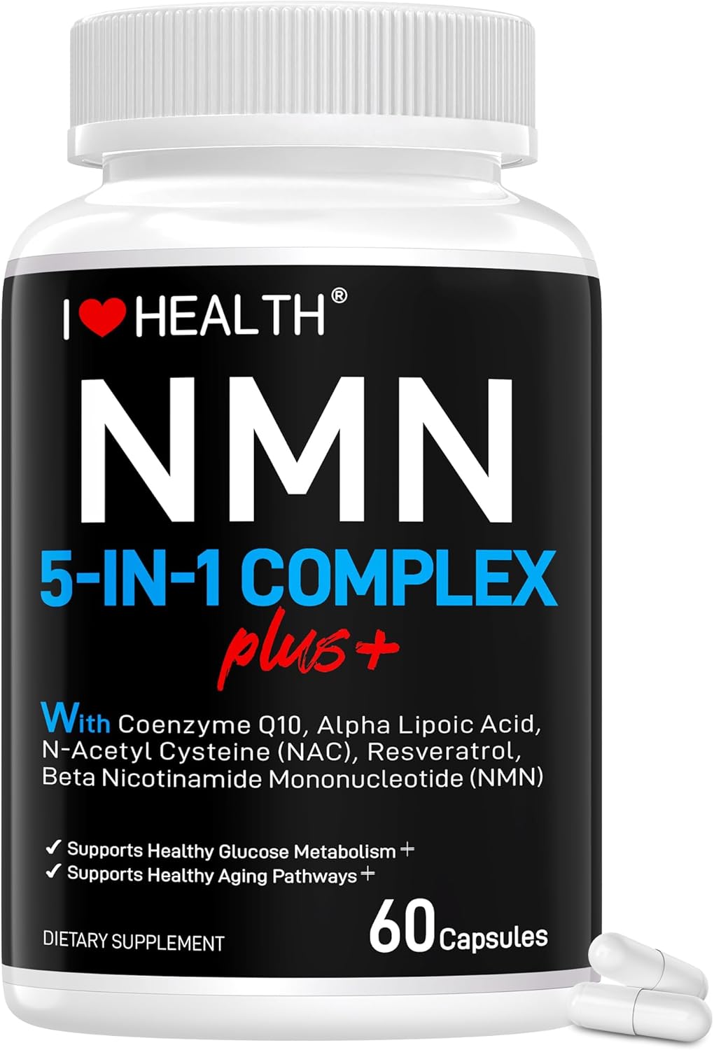 NMN Complex Plus+ for Women & Men with NAC, Alpha Lipoic Acid, CoQ10 & Resveratrol – 5-in-1 Cellular Energy & Healthy Aging Support – 60 Capsules, Non-GMO, Made in USA