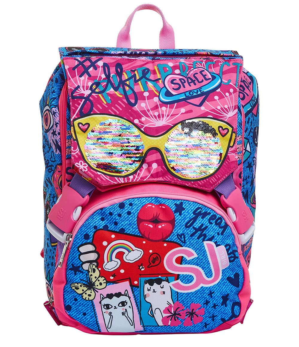 SJ GANG Backpack, Expandable Knapsack, for 1st Grade Kids - Girls&Boys, Large Capacity, For School, Sport & Free Time, with Flip-System Italian Design, pink/pattern