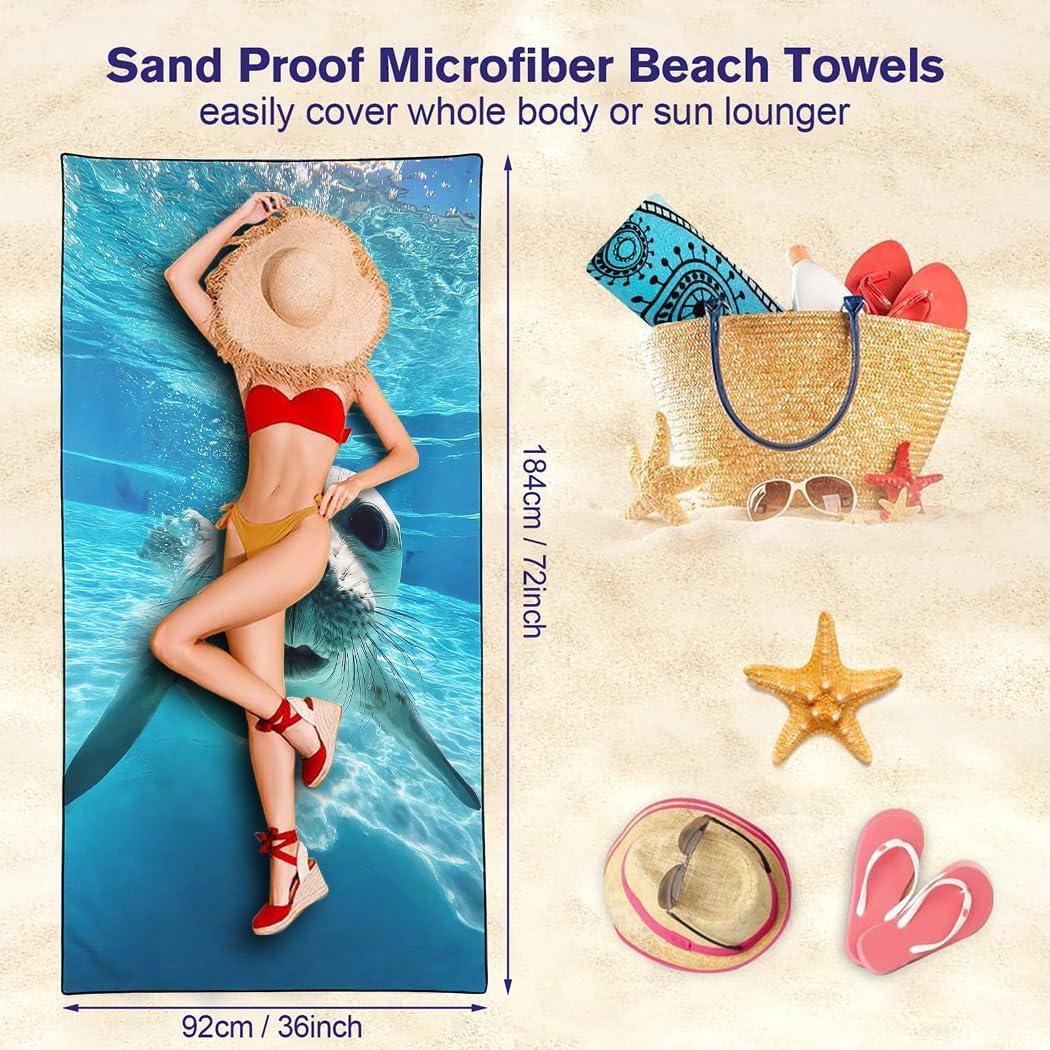 Seal Beach Towel for Animal Lovers, 36"x72" Sand Free Quick Dry Thin Microfiber Towel, Gifts for Vacation