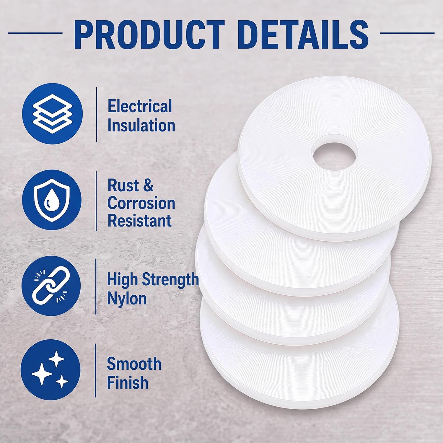 Pangda 30 Pcs Nylon Flat Washers 1-1/4" Od x 1/16" Thick White Bulk