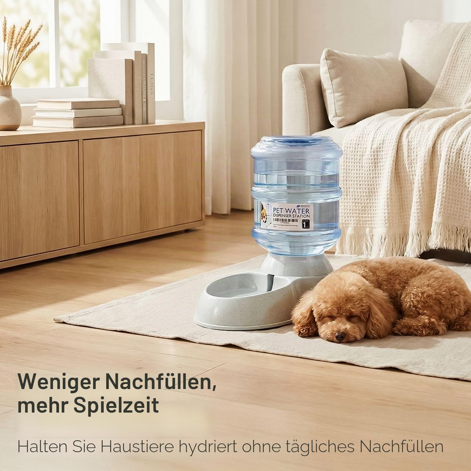 Flexzion Automatischer Wasserspender für Katzen und Hunde, Automatisierte Auffüllung Wassertränke für Haustiere, Hundenapf Wasserbrunnen Trinkbrunnen Trinkflasche für Kleintiere 3,8L