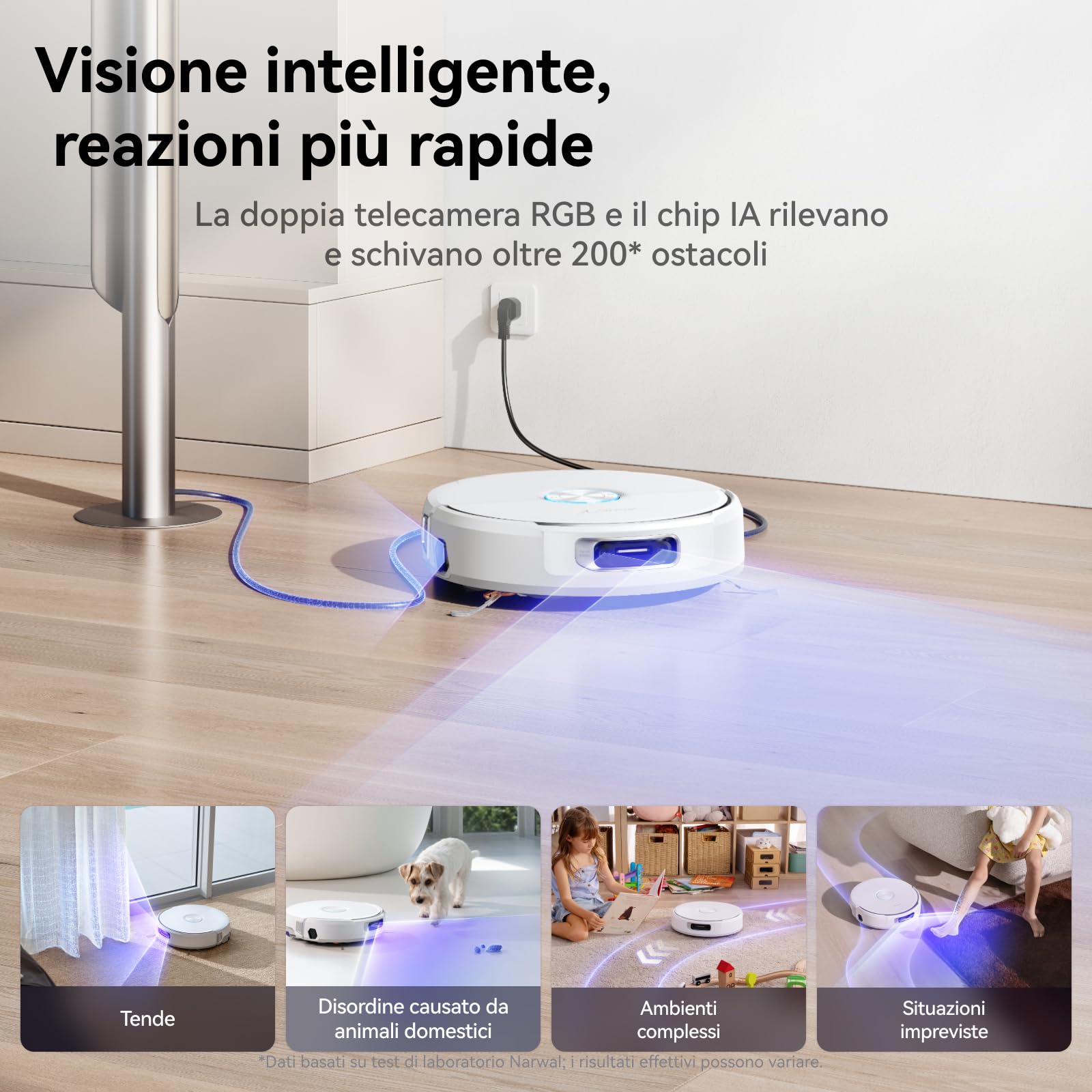 NARWAL Flow Robot Aspirapolvere Lavapavimenti All-in-one FlowWash Autopulizia, Aspirazione 22000Pa, Fotocamera AI, Pulizia Tappeti Autosvuotamento, Acqua 45-80°C e Asciugatura