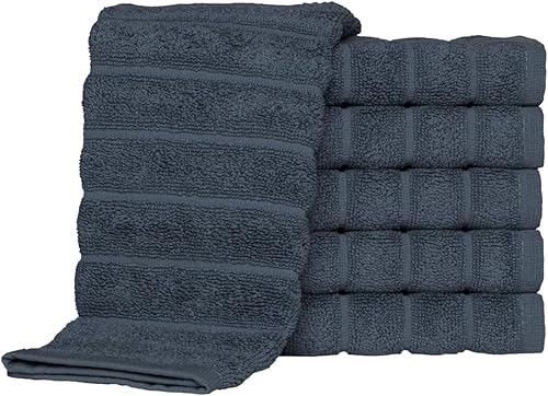 Miniatura 48 de Classic Turkish Towels - Juego de 6 toallas de lujo de la colección Brampton acanaladas de 100% algodón turco, de secado rápido, suaves y Platino