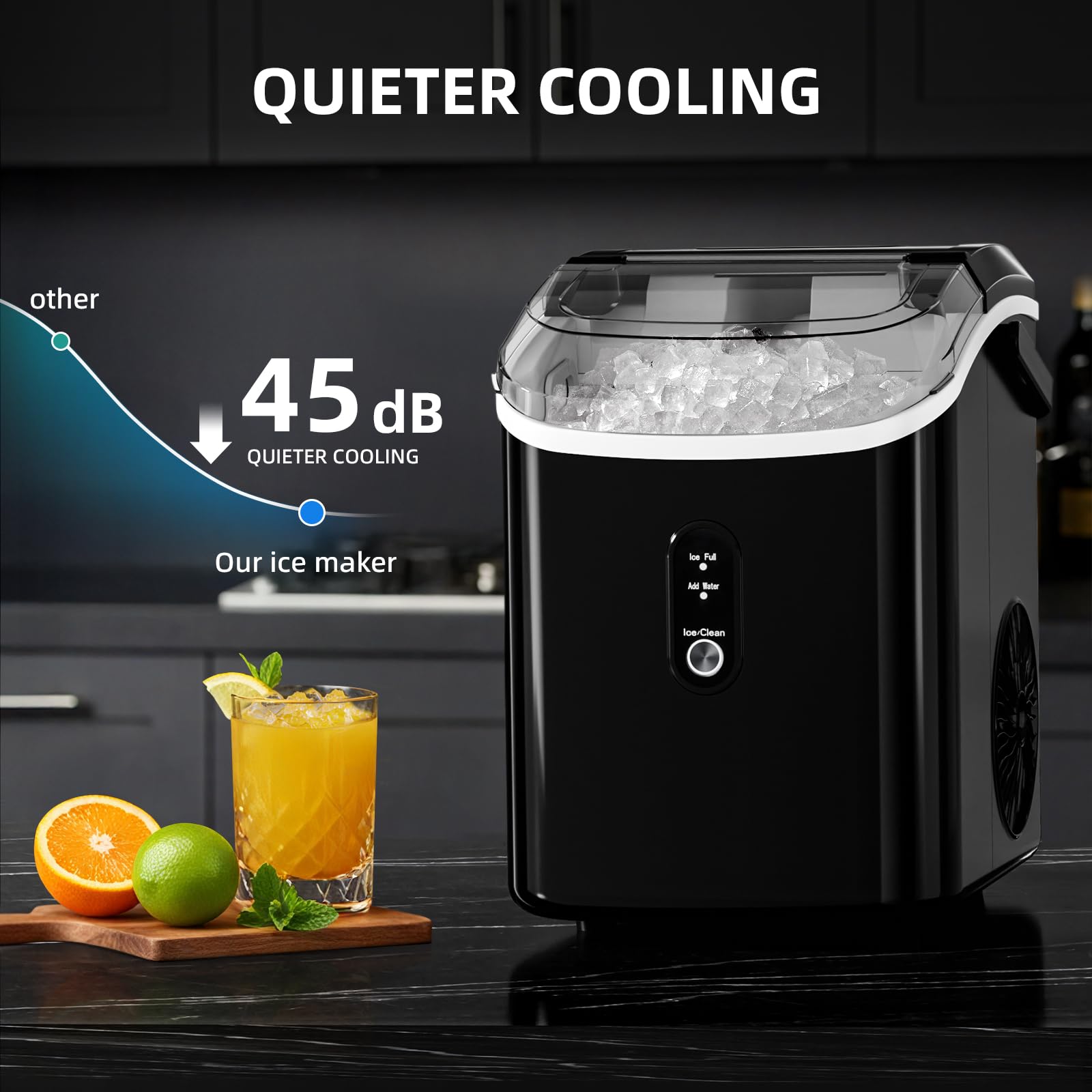 Nugget Countertop Ice Maker With Soft Chewable Pellet Ice, Automatic 34lbs/24h,Pebble Portable Ice Machine With Ice Scoop, Self-Cleaning, One-Click Operation, For Kitchen,Office, Bar(Highlight Black) on Fridge.com - View 4