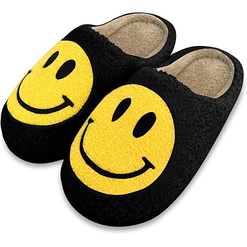 Ejoojhvo Non-slip Smile Slippers Soft Plush Lightweight Comfortable Home Cotton Slippers