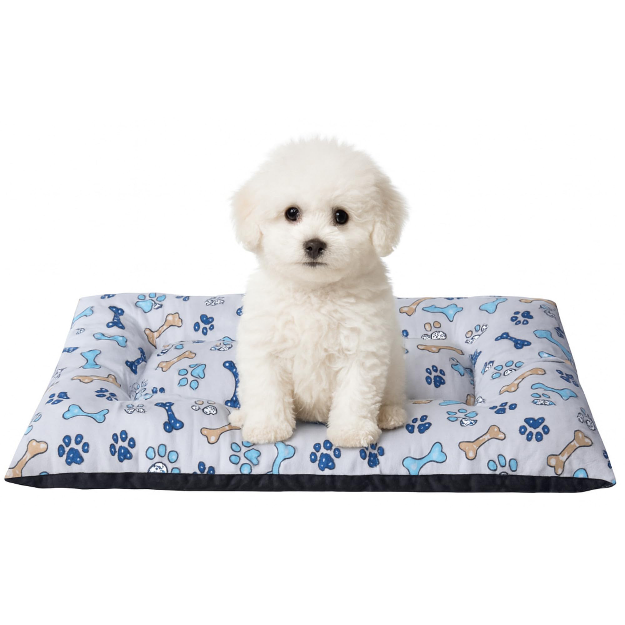 Puppy Dog Bed Small Foam Padded Mat Soft Touch Breathable Fabric Non-Slip Base Cotton Cover Canvas Lightweight Comfortable Washable Easy to Carry 45X65X5 Bones +Cotes